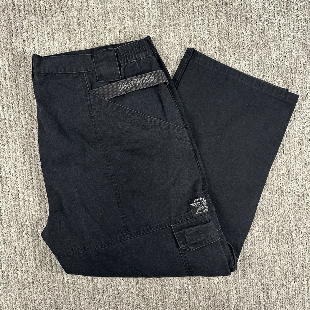 VTG Harley Davidson Cargo Pant Double Knee Utility Rip Stop Biker Moto 38x26 BLK